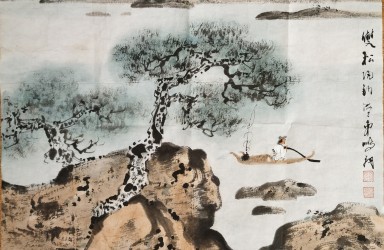车鹏飞——国画《双松归钓》